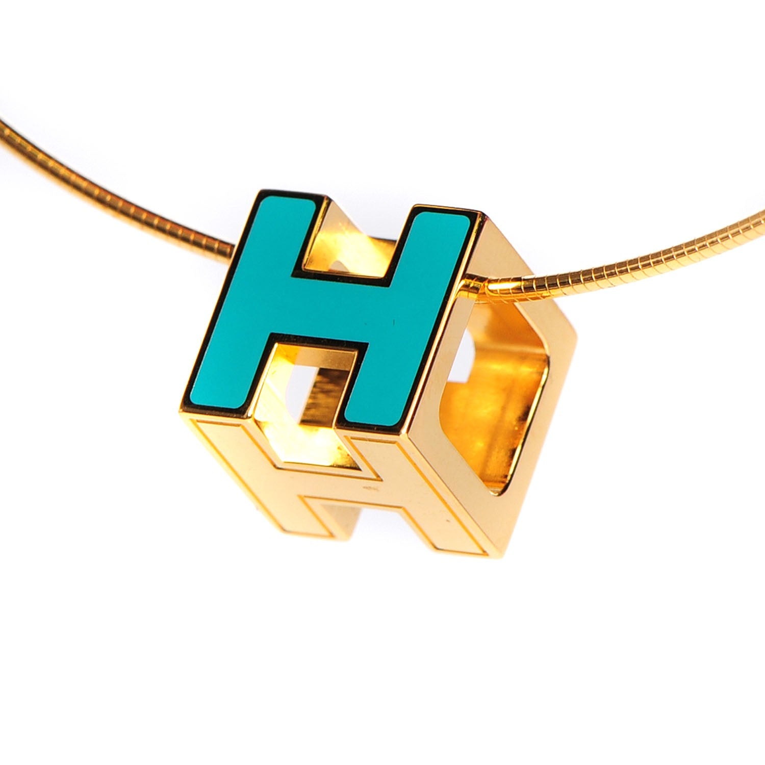 Hermes Lacquered Cage d'H Pendant Necklace Emerald 4 of 5