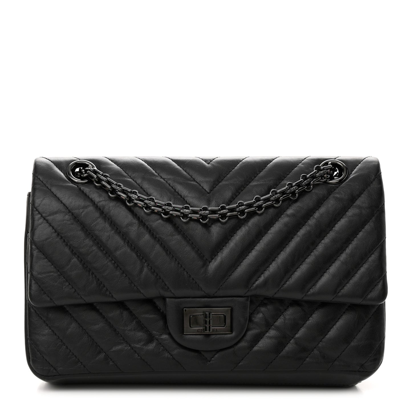 Aged Calfskin Chevron Quilted 2.55 Reissue 225 Flap So Black