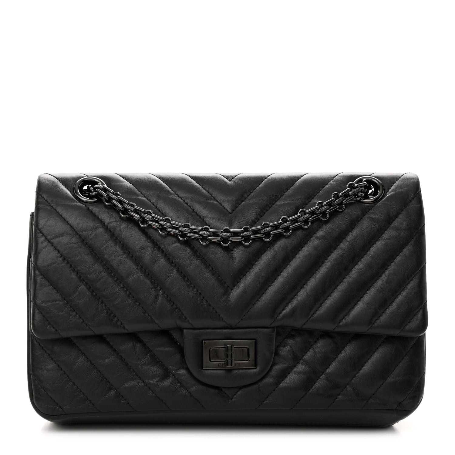 Chanel Aged Calfskin Chevron Quilted 2.55 Reissue 225 Flap So Black 1 of 15