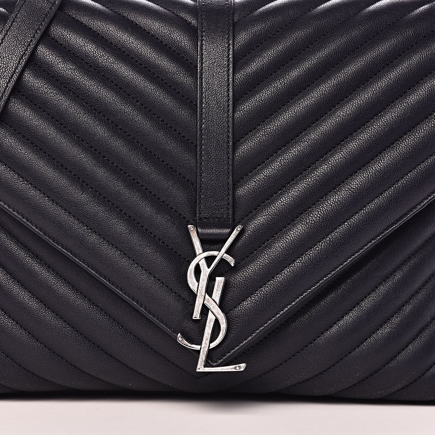 Sheepskin Matelasse Chevron Monogram Large College Satchel Navy Blue
