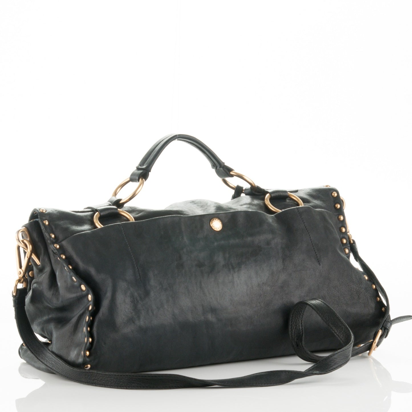 Nappa Studded Aviator Satchel Blue