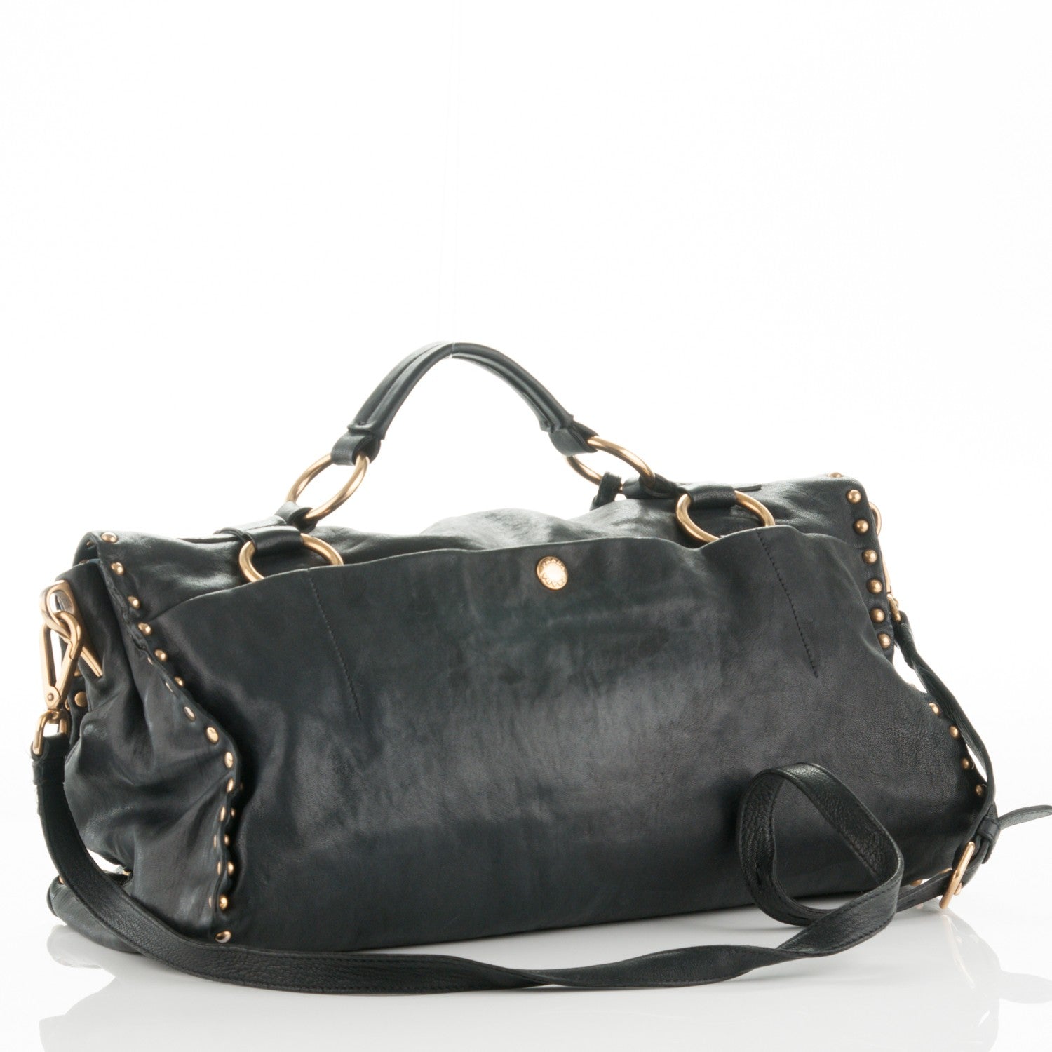 Prada Nappa Studded Aviator Satchel Blue 4 of 10
