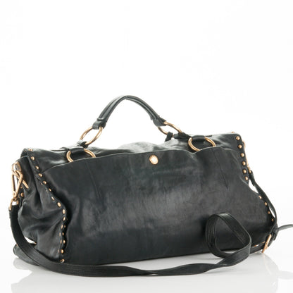 Prada Nappa Studded Aviator Satchel Blue 4 of 10