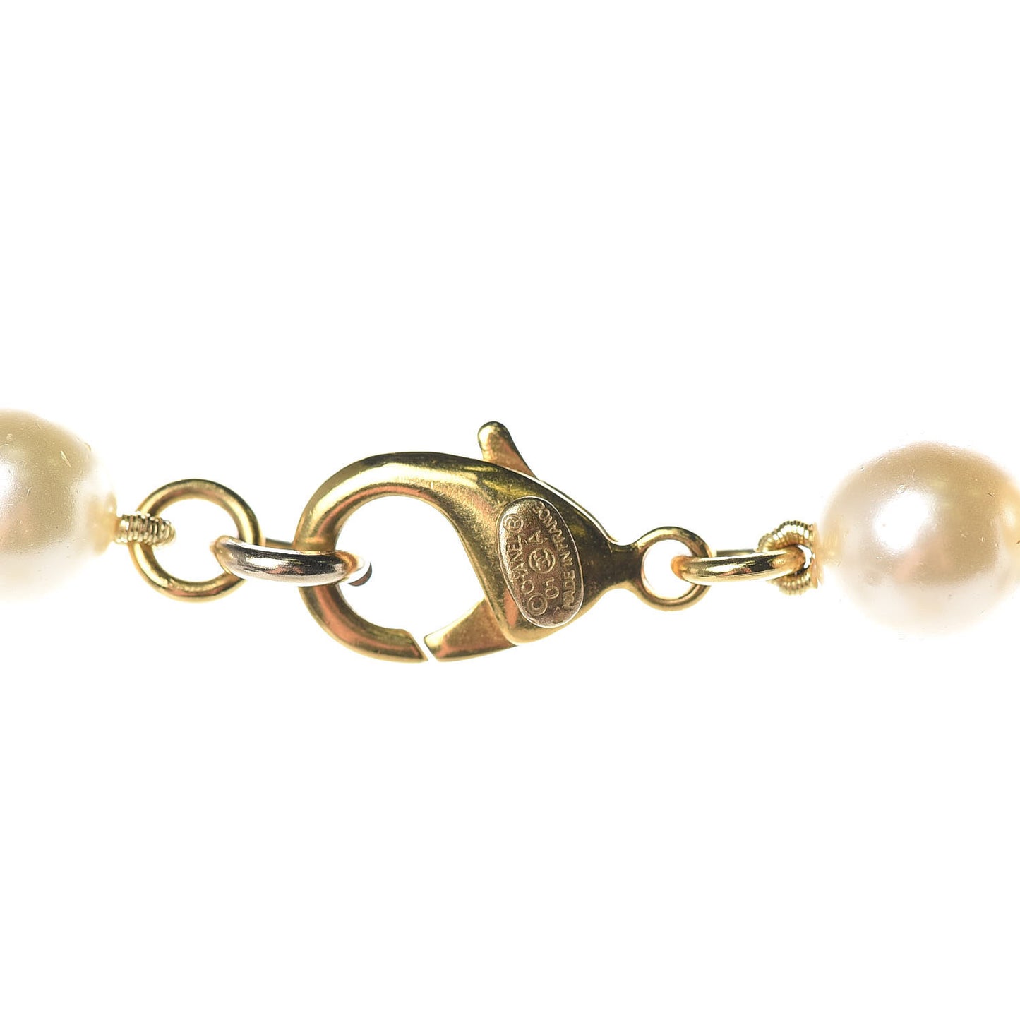 Pearl Crystal Long CC Necklace Gold
