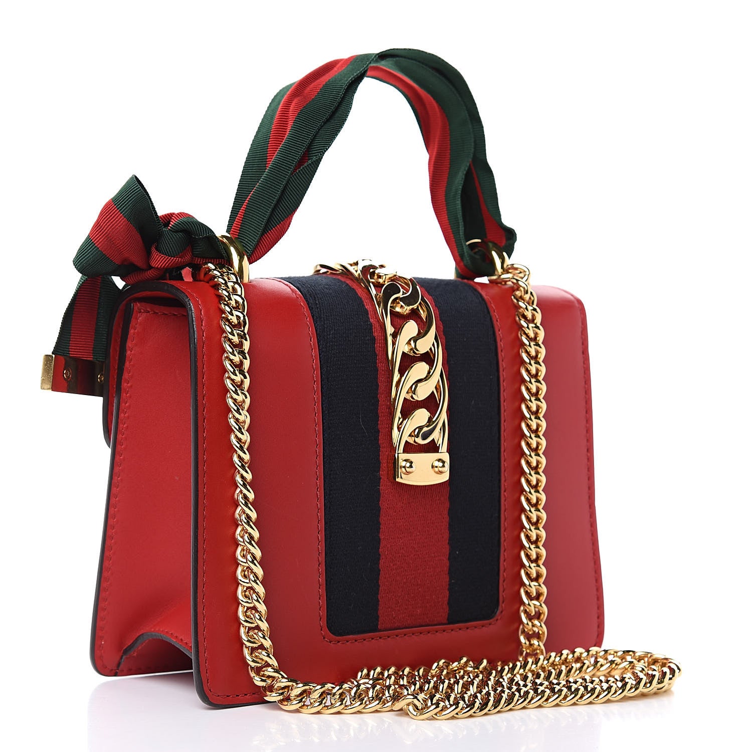 Gucci Calfskin Mini Sylvie Chain Shoulder Bag Hibiscus Red 3 of 12