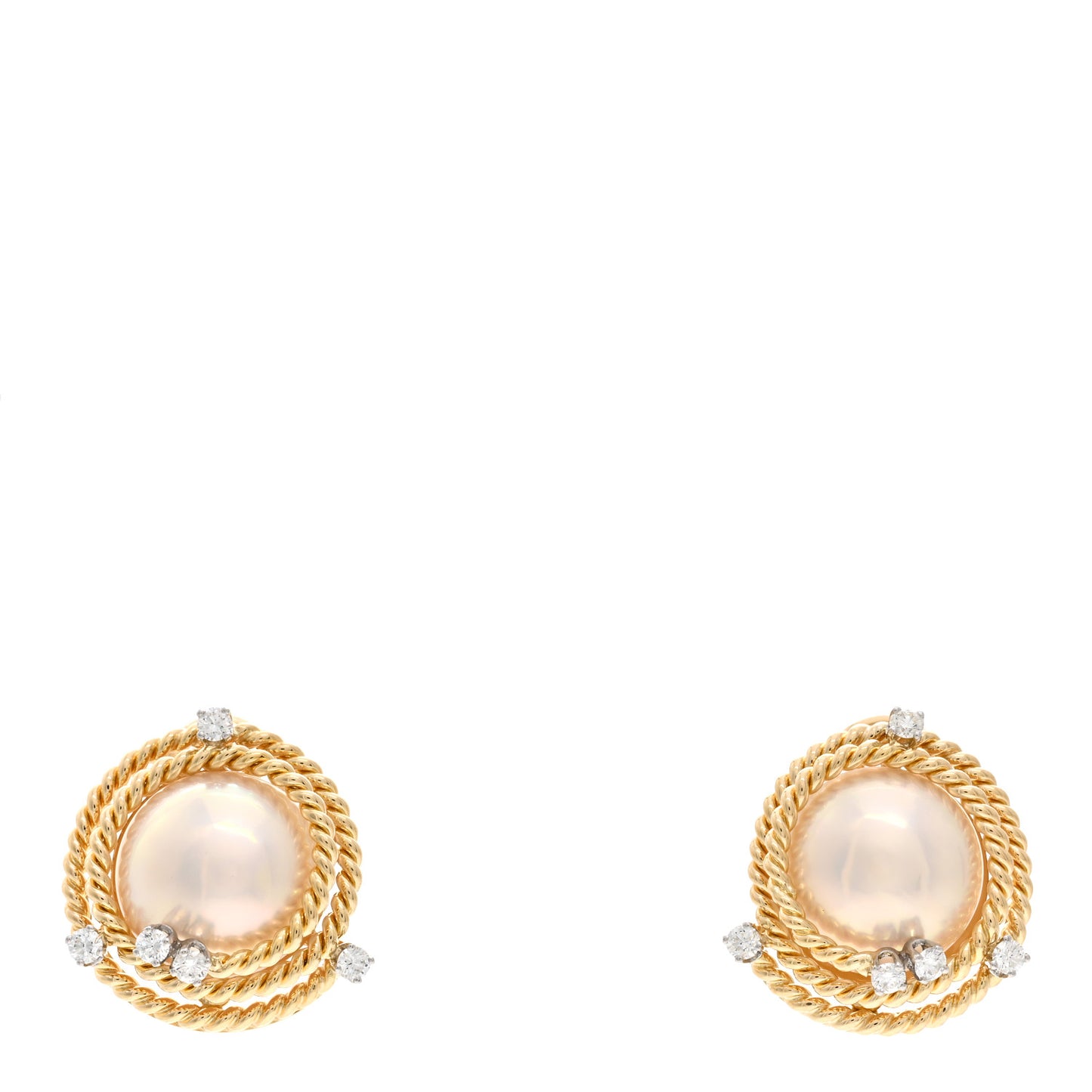 18K Yellow Gold Platinum Diamond Mabe Pearl Schlumberger Clip-On Earrings