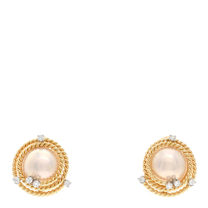 Tiffany 18K Yellow Gold Platinum Diamond Mabe Pearl Schlumberger Clip-On Earrings 1 of 4