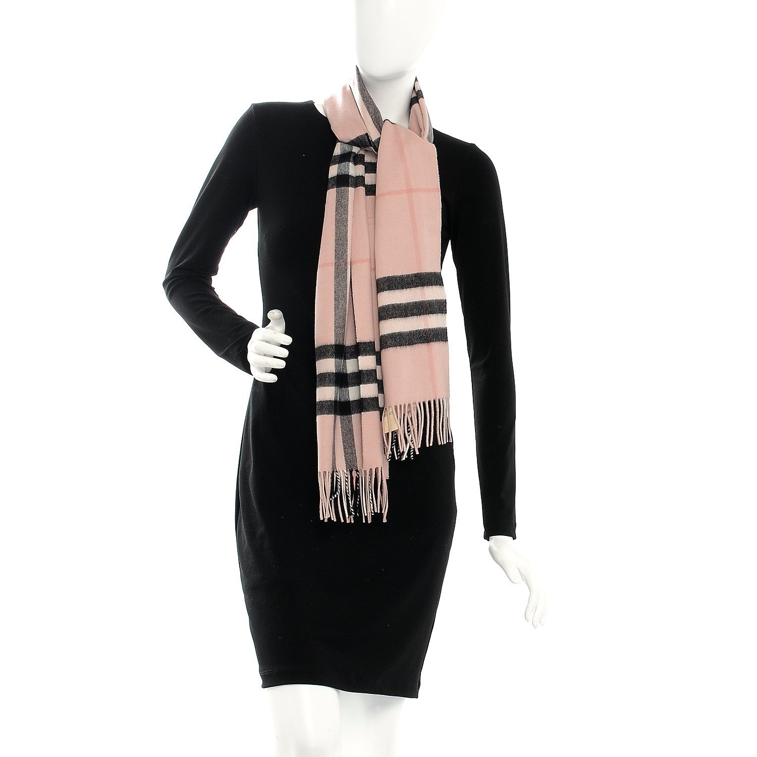 Burberry Cashmere Giant Heritage Check Fringe Scarf Ash Rose 2 of 6