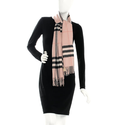Burberry Cashmere Giant Heritage Check Fringe Scarf Ash Rose 2 of 6