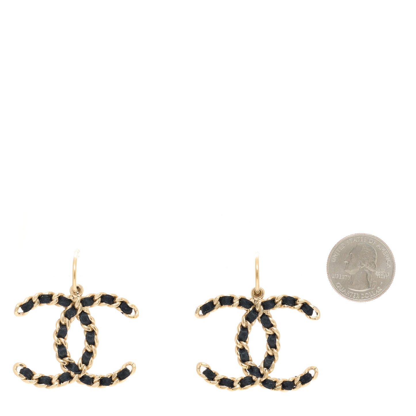Lambskin CC Chain Drop Earrings Black Gold