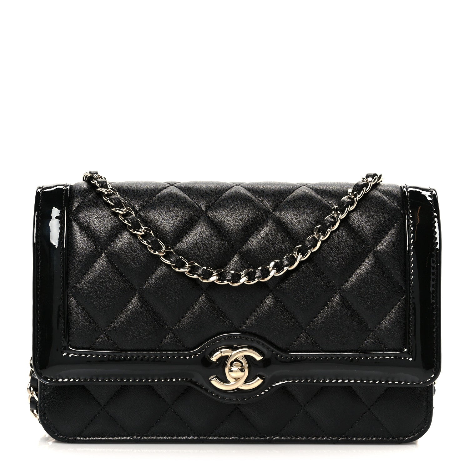 Chanel Lambskin Patent Calfskin Quilted Hold The Line CC Wallet On