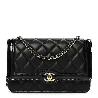 Chanel Lambskin Patent Calfskin Quilted Hold The Line CC Wallet On Chain WOC Black 1 of 12