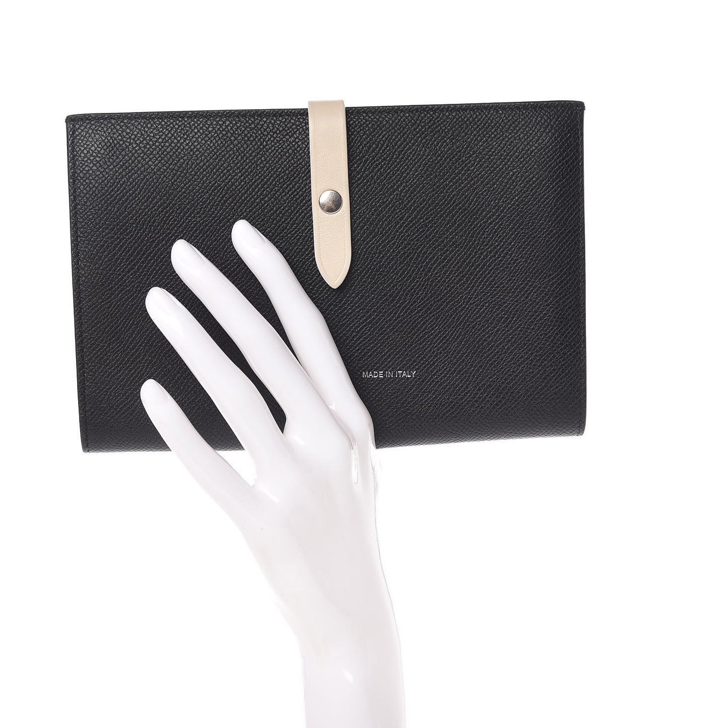 Grained Calfskin Large Multifunction Strap Wallet Black Chalk
