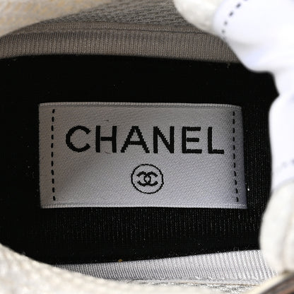 Chanel Fabric Laminated Calfskin Stretch CC Womens Sneakers 38 White Silver 9 of 9