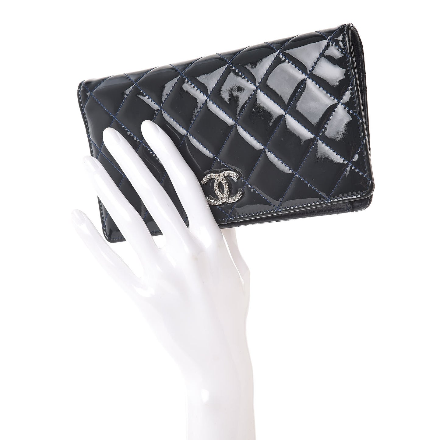 Patent Quilted Brilliant Yen Wallet Blue Fonce