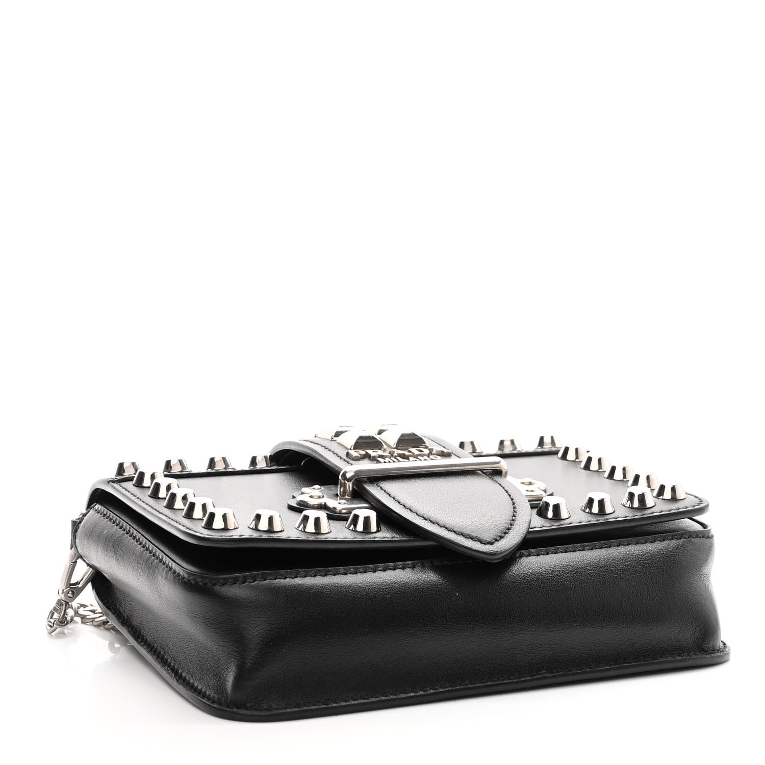 Prada Saffiano City Calf Studded Cahier Belt Bag Black 4 of 9