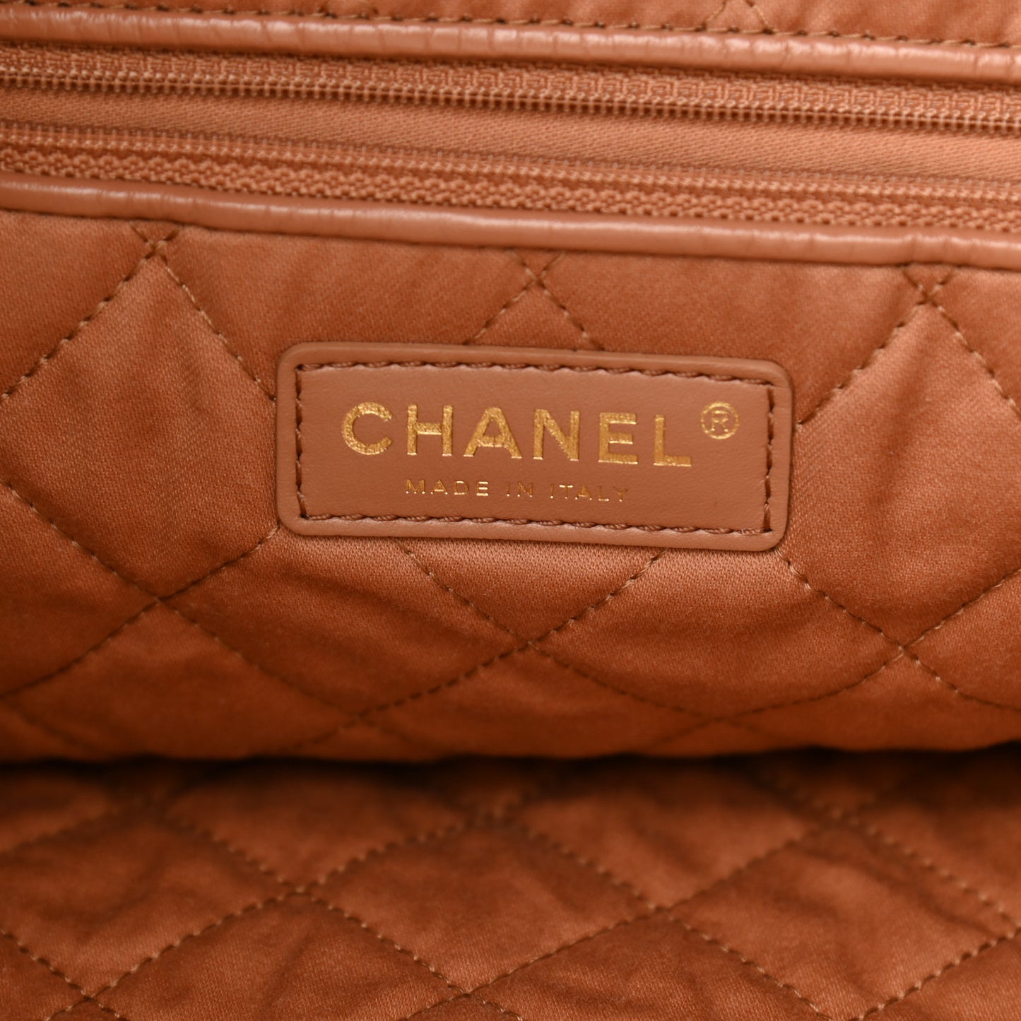 Shiny Calfskin Quilted Chanel 22 Brown