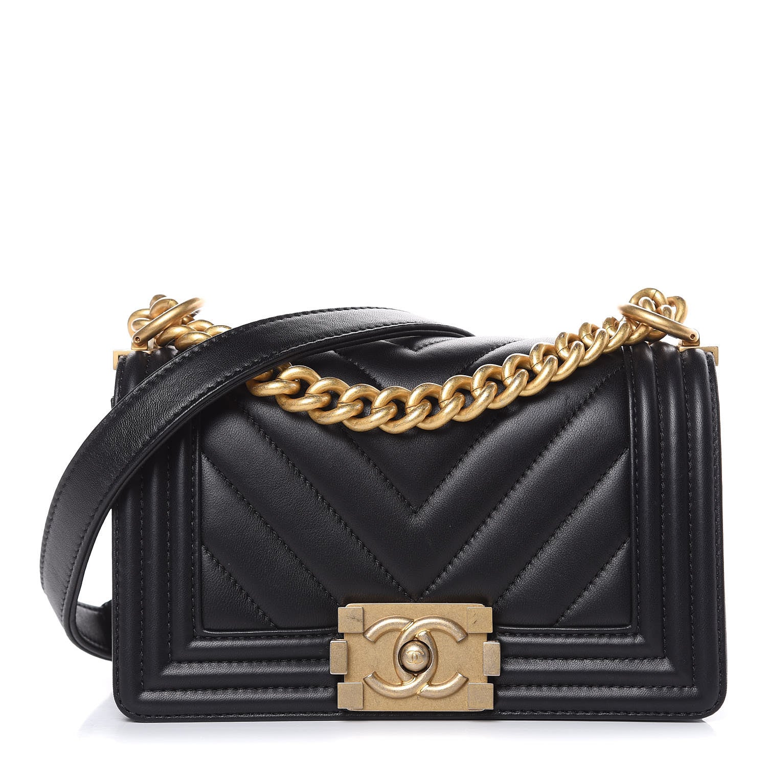 Chanel Lambskin Chevron Quilted Small Boy Flap Black 1 of 12