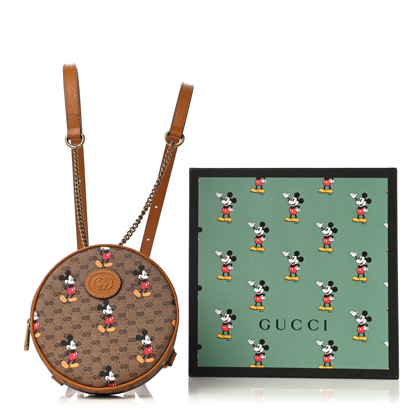 X DISNEY Mini Vintage GG Supreme Monogram Mickey Mouse Round Backpack Beige Vintage Sun Oil