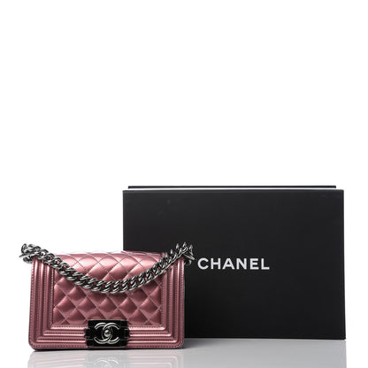 Chanel Metallic Patent Calfskin Quilted Small Boy Flap Pink 15 of 15