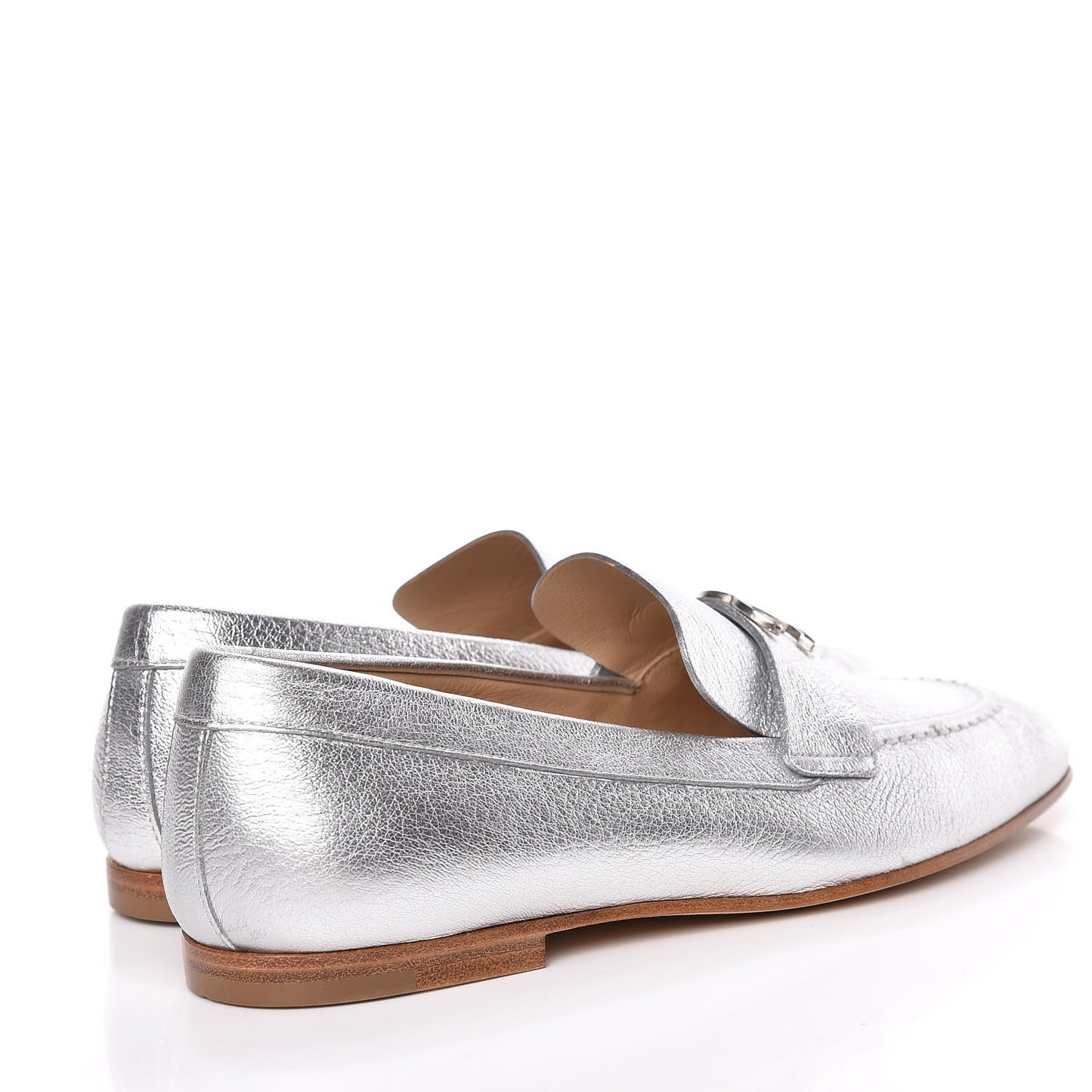 Crackled Goatskin Laminated CC Loafers 36.5 Silver