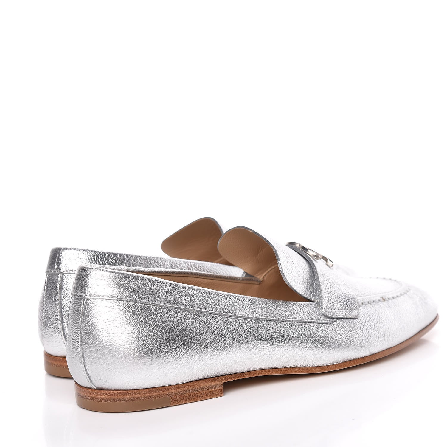 Chanel Crackled Goatskin Laminated CC Loafers 36.5 Silver 4 of 10