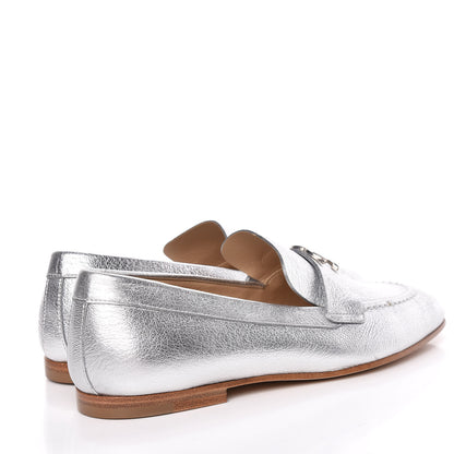 Chanel Crackled Goatskin Laminated CC Loafers 36.5 Silver 4 of 10