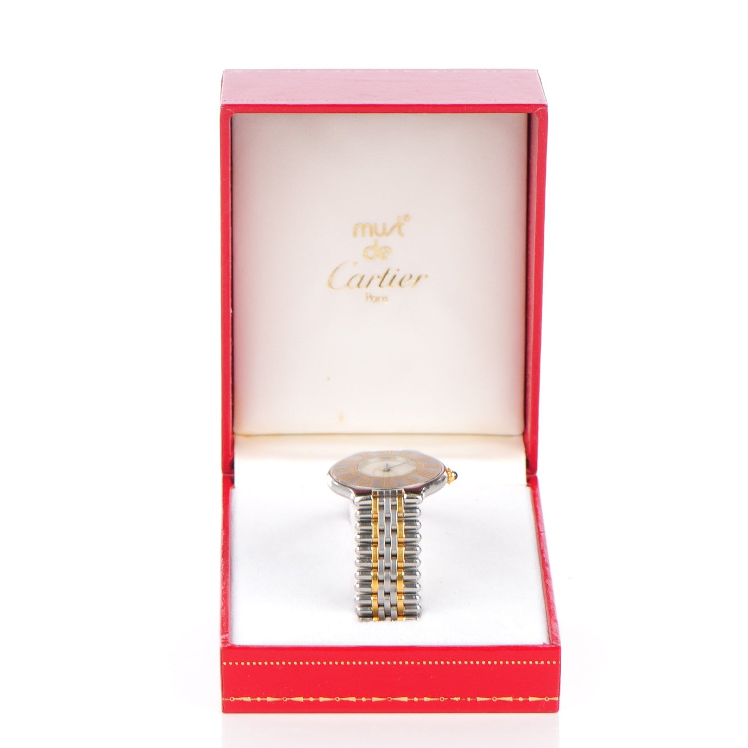 Cartier Stainless Steel 18K Yellow Gold 31mm Must De 21 Bullet Link Quartz Watch 8 of 8