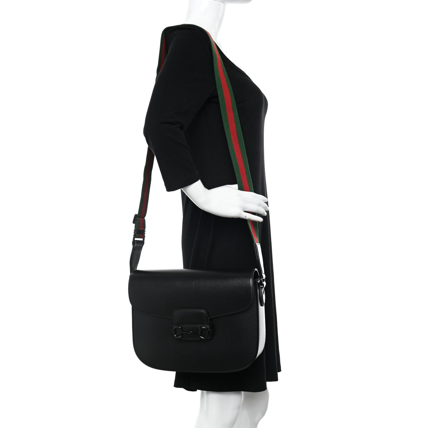 Azalea Calfskin Web Monochrome Horsebit 1955 Shoulder Bag Black
