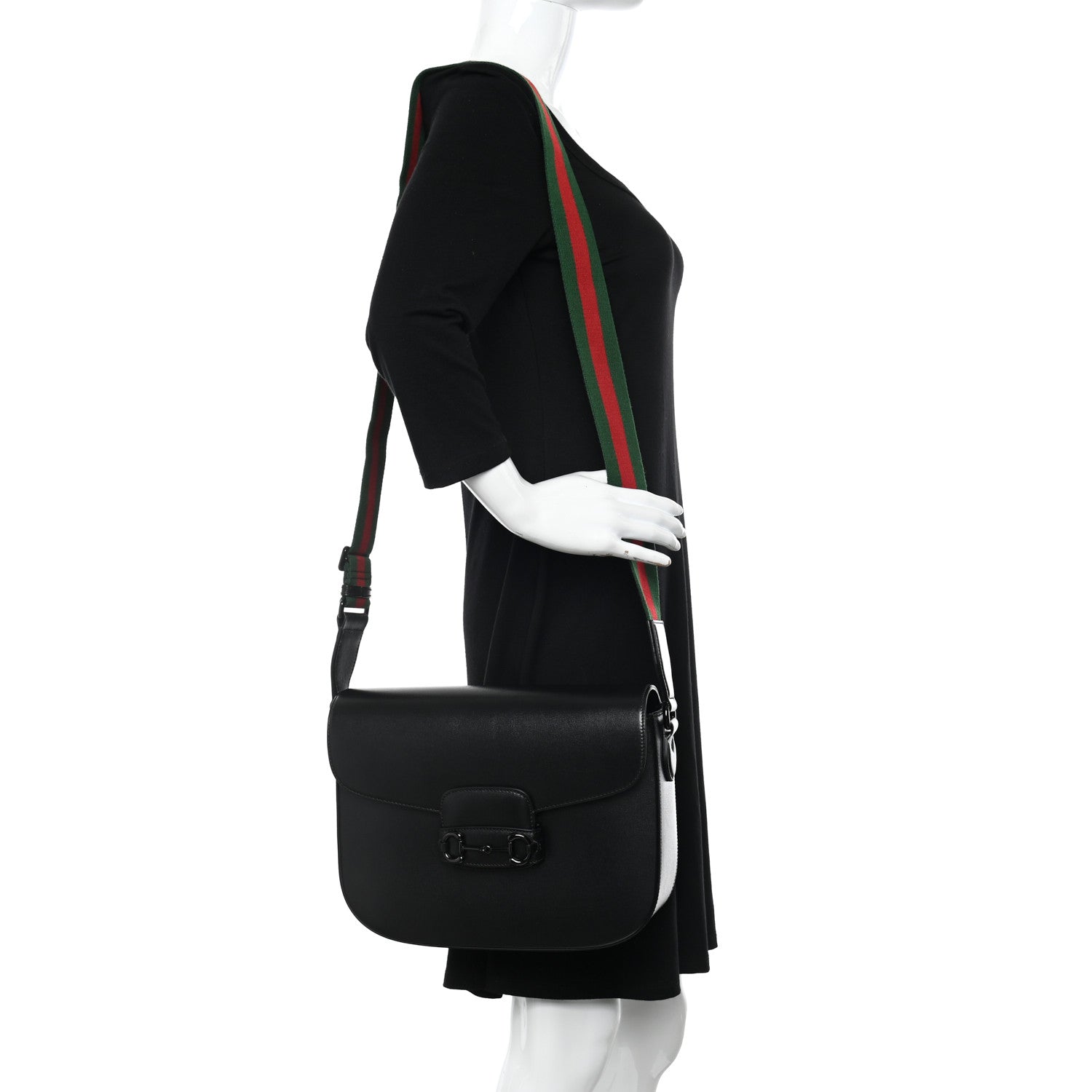Gucci Azalea Calfskin Web Monochrome Horsebit 1955 Shoulder Bag Black 2 of 12