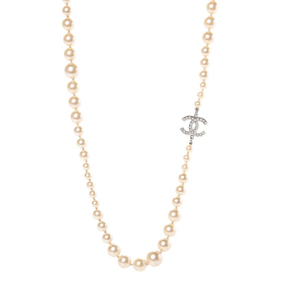 Chanel Graduated Pearl CC Long Necklace Silver 1 of 5