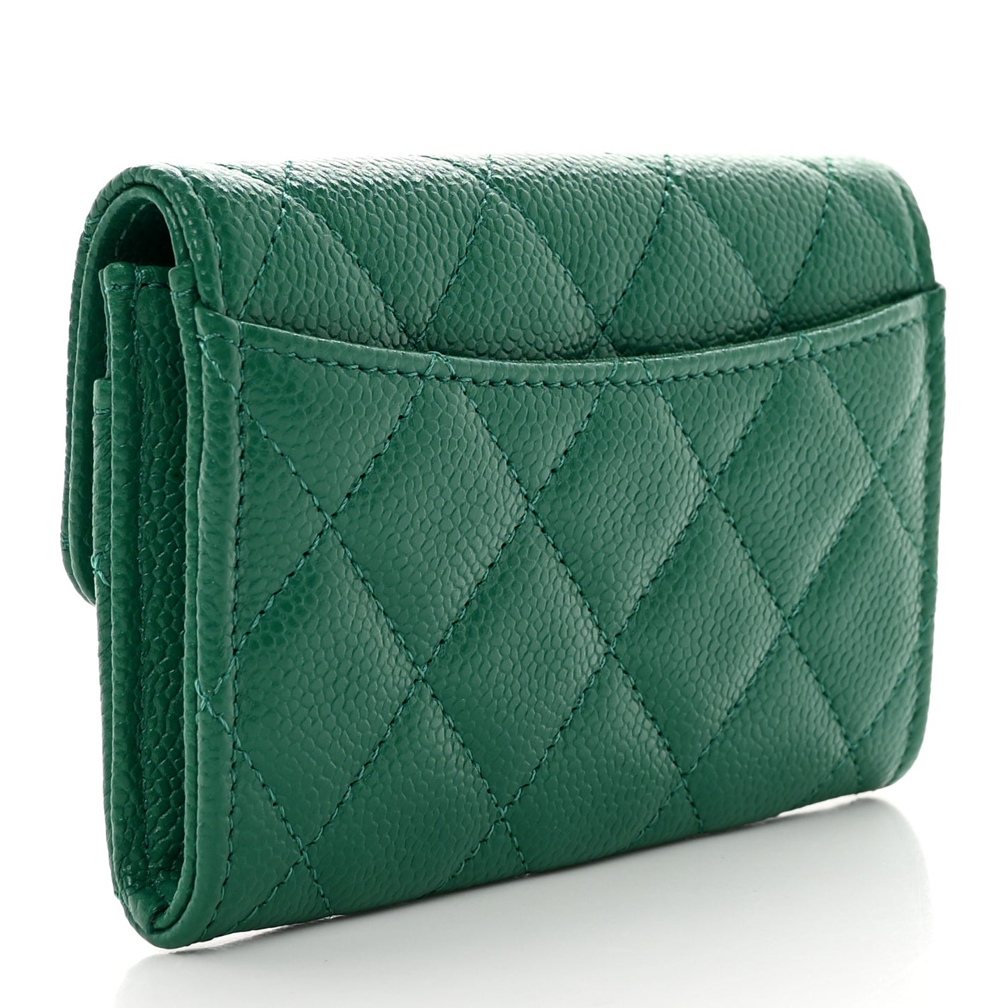 Caviar Quilted Flap Card Holder Wallet Green