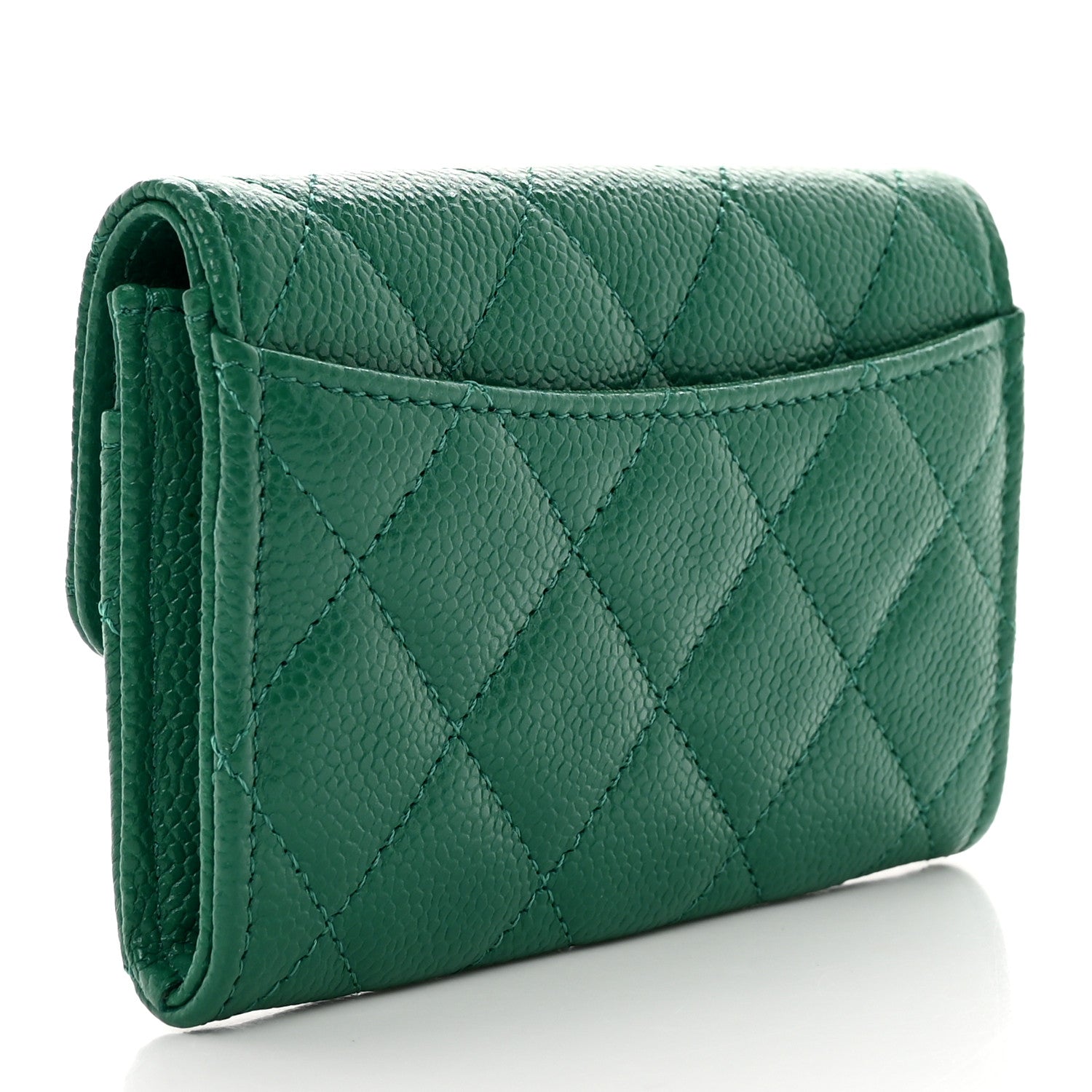 Chanel Caviar Quilted Flap Card Holder Wallet Green 3 of 10