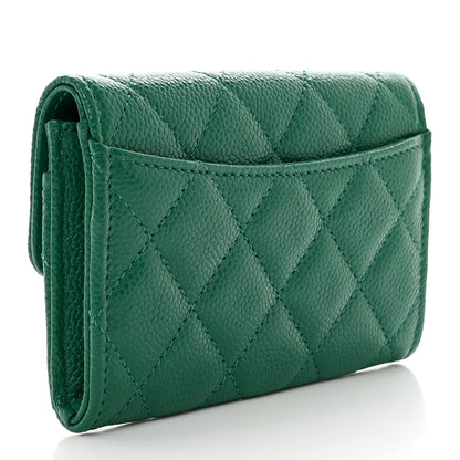 Chanel Caviar Quilted Flap Card Holder Wallet Green 3 of 10