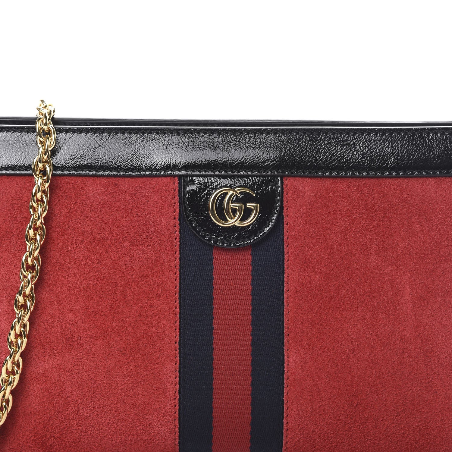 Gucci Suede Patent Web Small Ophidia Chain Shoulder Bag Hibiscus Red Black 7 of 10