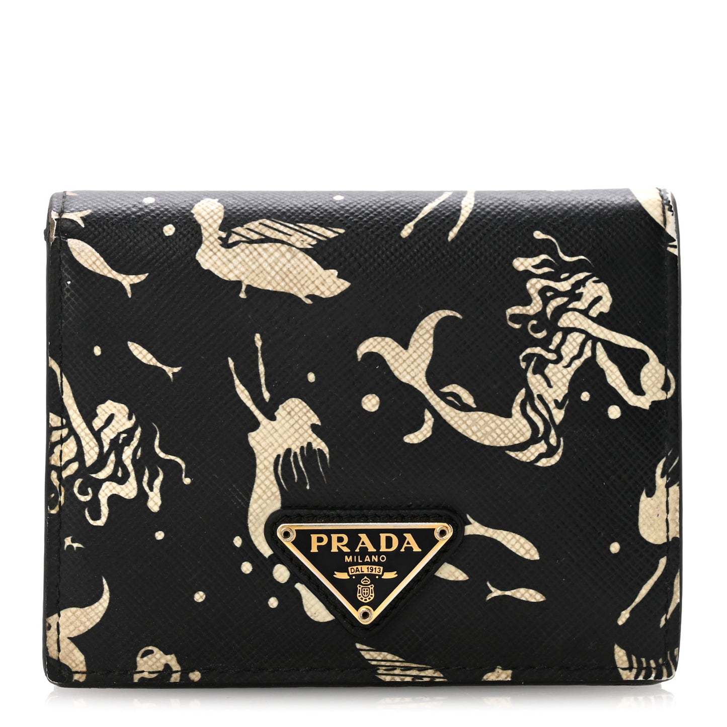 Saffiano Mermaid Print Card Holder Black