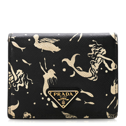 Prada Saffiano Mermaid Print Card Holder Black 1 of 11