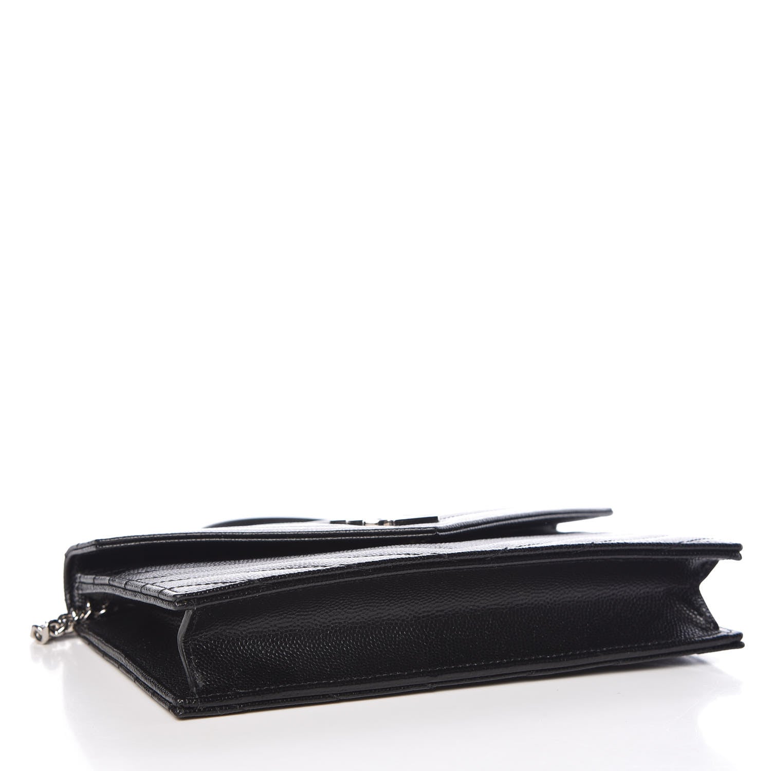 Saint Laurent Grain De Poudre Matelasse Chevron Monogram Envelope Chain Wallet Black 4 of 11