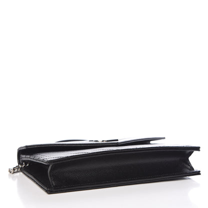 Saint Laurent Grain De Poudre Matelasse Chevron Monogram Envelope Chain Wallet Black 4 of 11