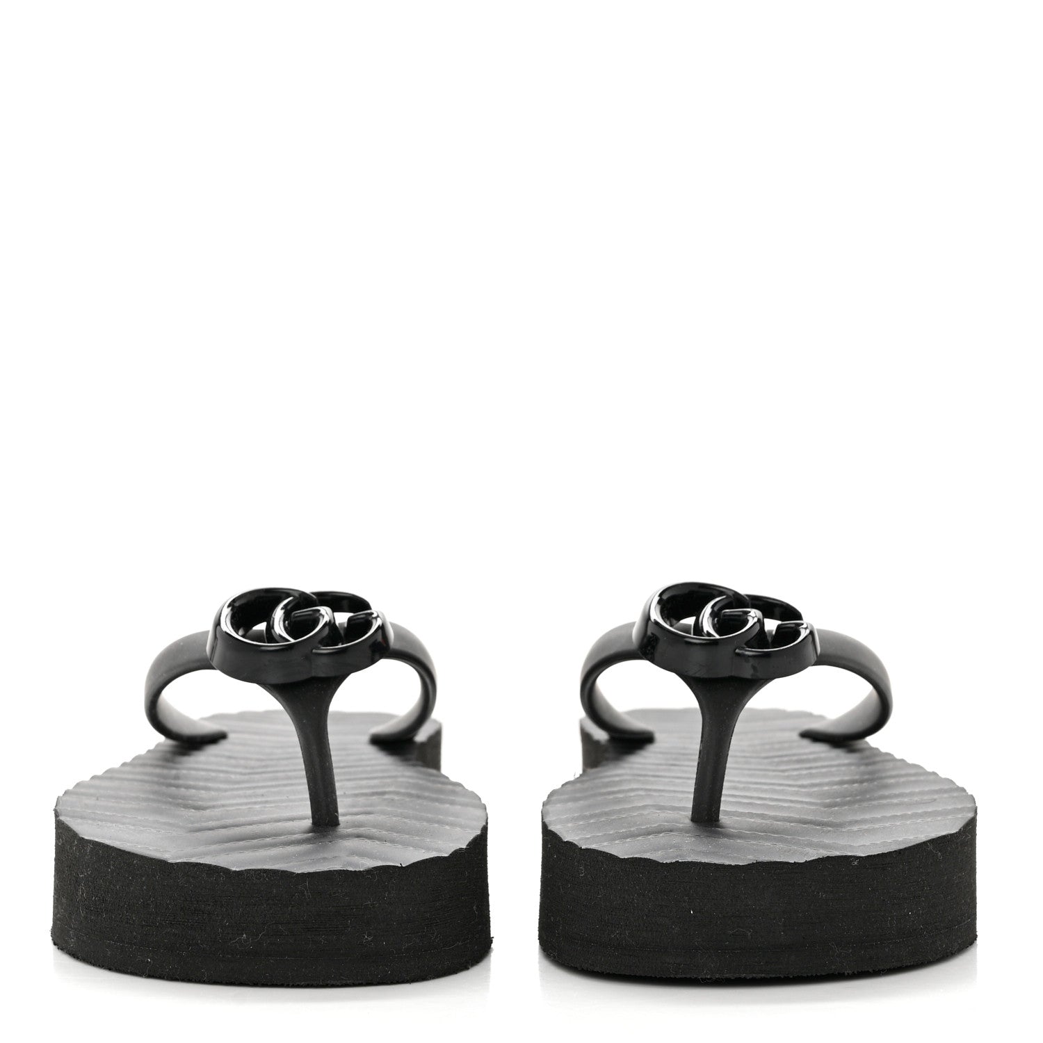 Gucci Rubber Chevron Womens GG Thong Sandals 38 Black 2 of 8