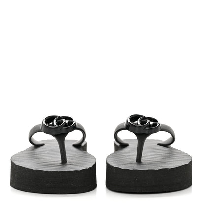 Gucci Rubber Chevron Womens GG Thong Sandals 38 Black 2 of 8