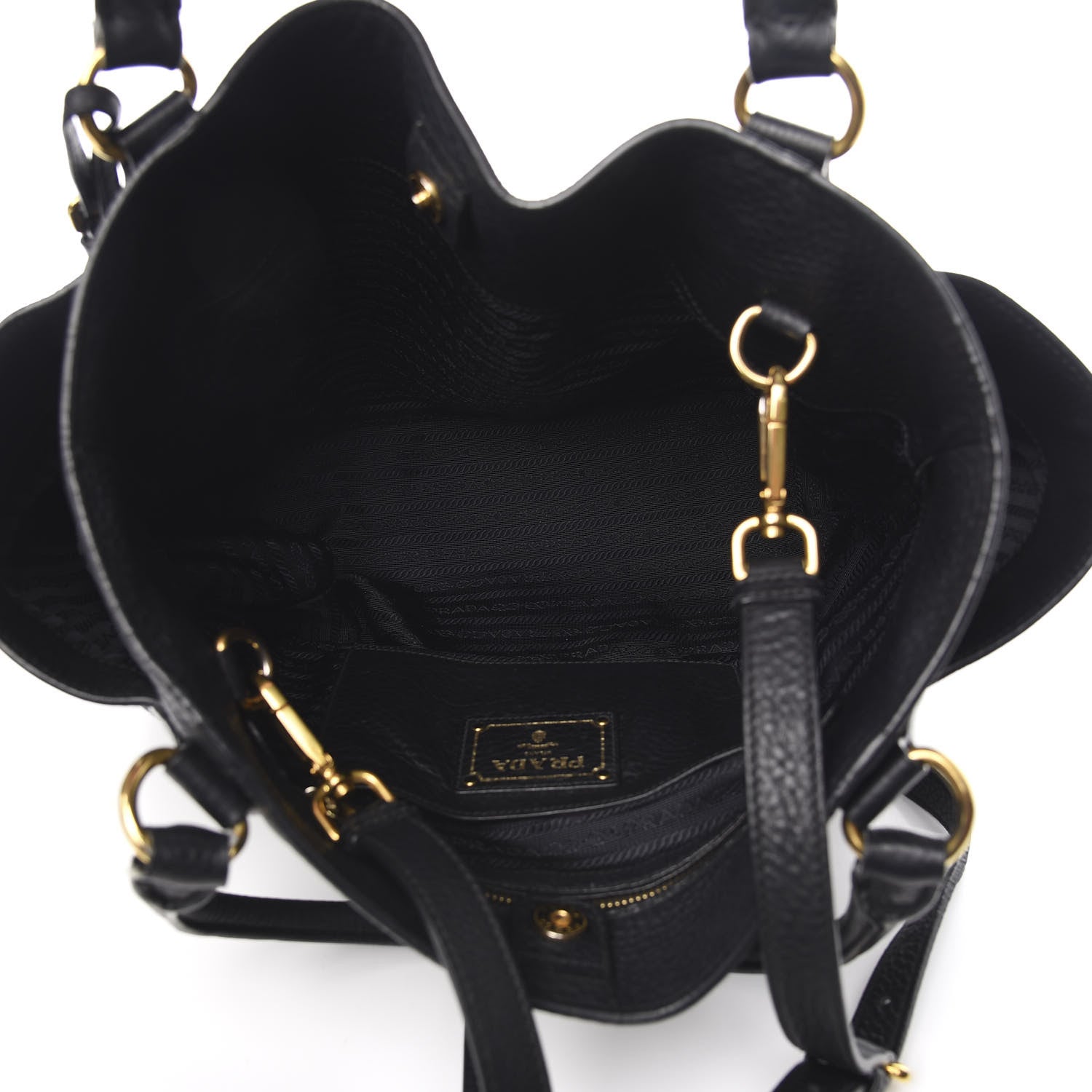 Prada Vitello Daino Side Pocket Tote Black 5 of 12