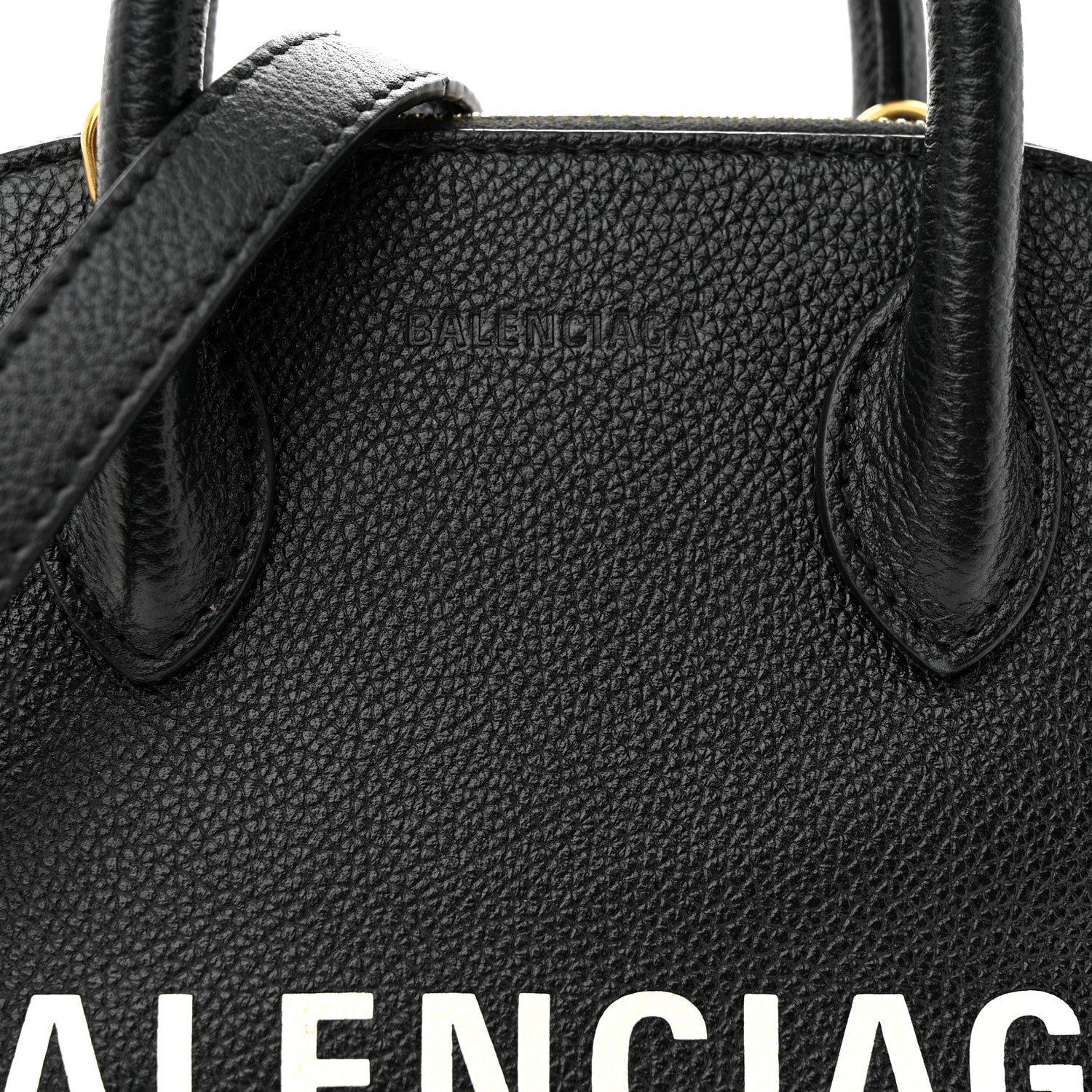 Balenciaga Grained Calfskin Logo XXS Ville Top Handle Bag Black White 7 of 11