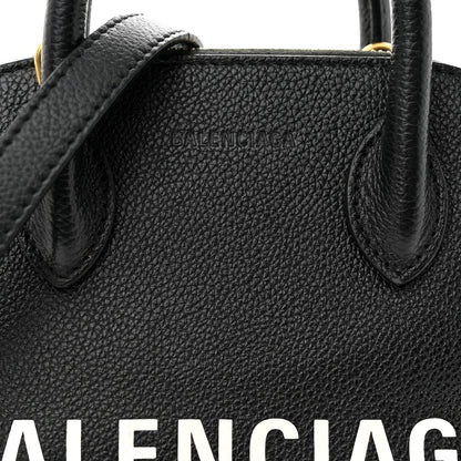 Balenciaga Grained Calfskin Logo XXS Ville Top Handle Bag Black White 7 of 11