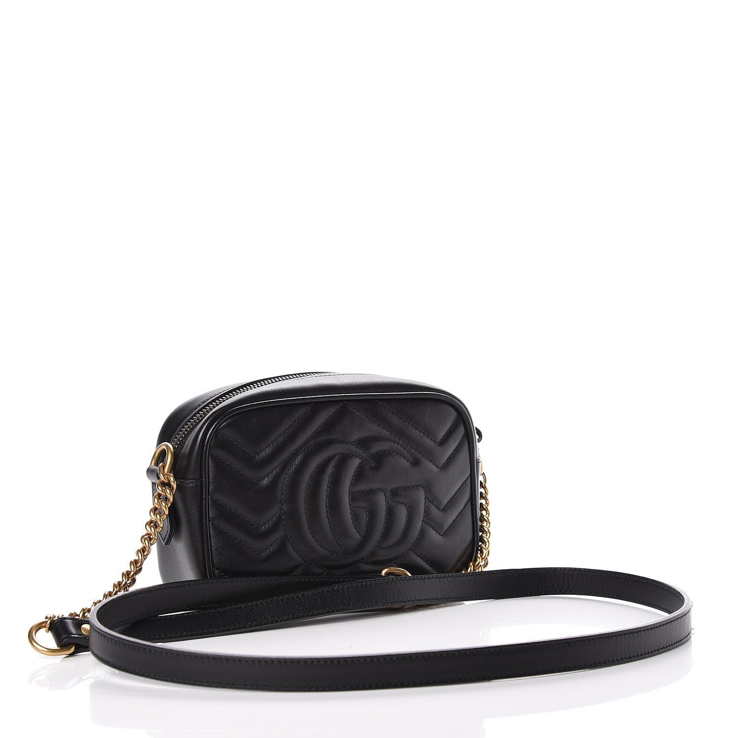 Gucci Calfskin Matelasse Mini GG Marmont Chain Shoulder Bag Black 3 of 9