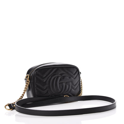Gucci Calfskin Matelasse Mini GG Marmont Chain Shoulder Bag Black 3 of 9