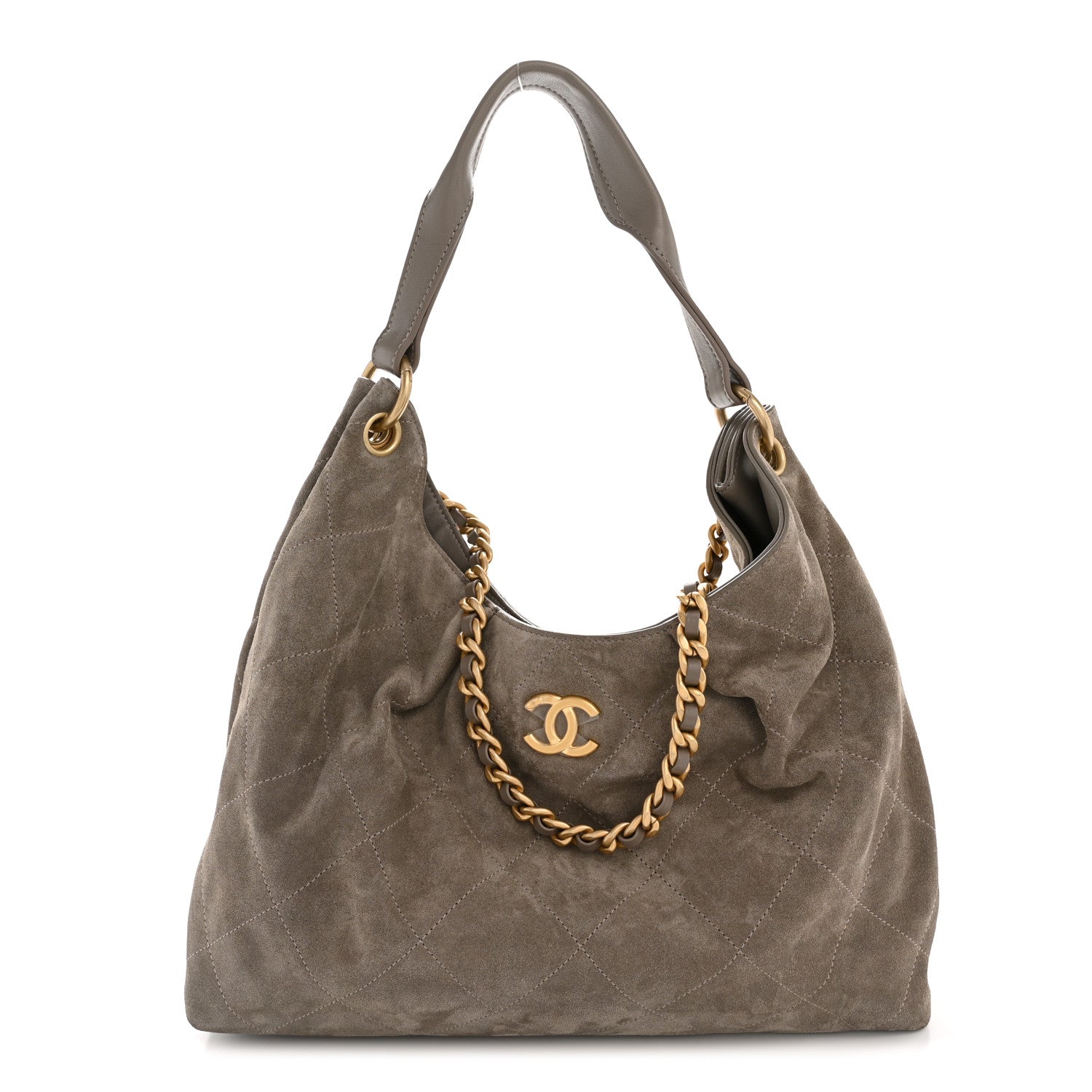 Chanel Suede Calfskin Lambskin Quilted Maxi Hobo Grey 1 of 11