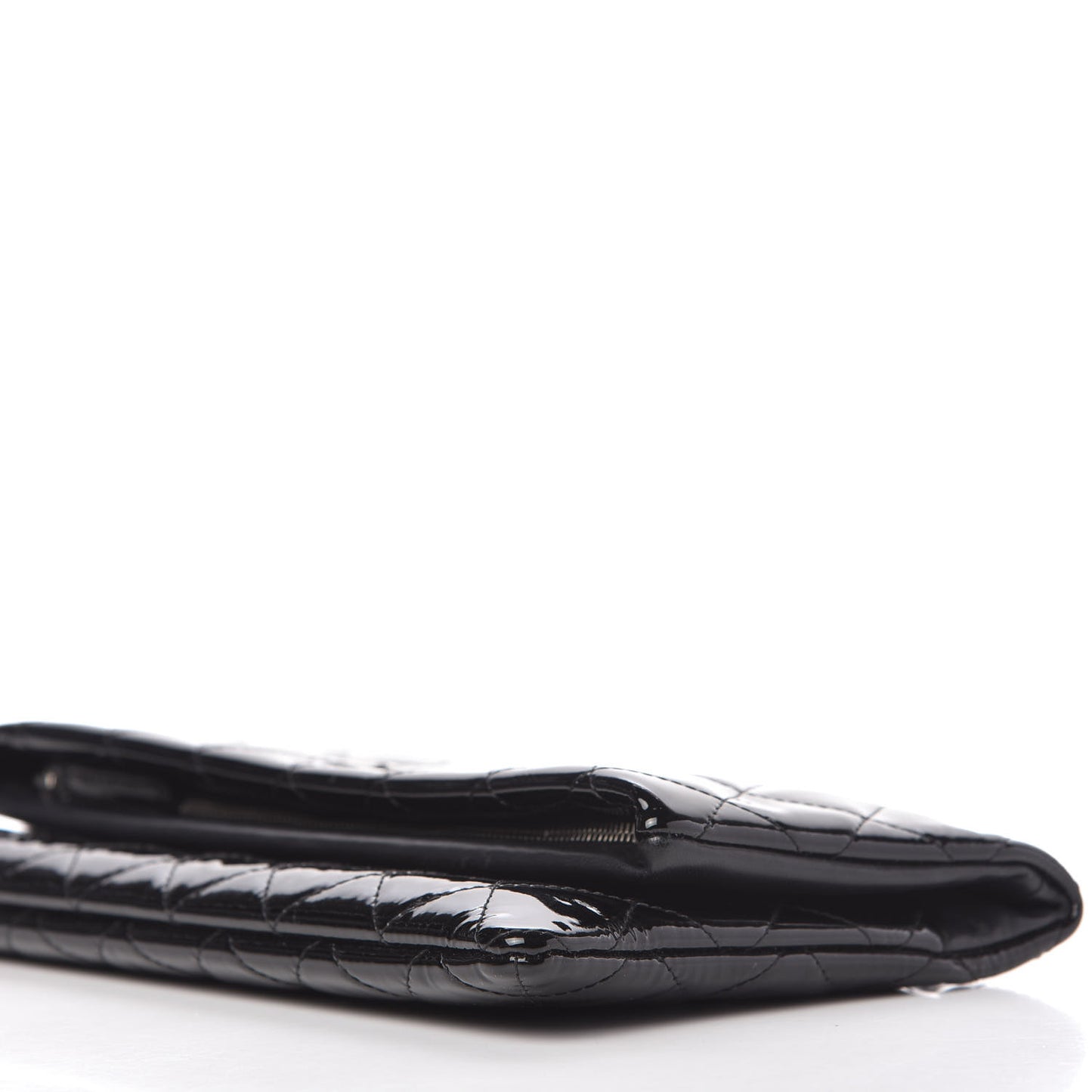 Patent Calfskin Quilted Beauty CC Clutch Black