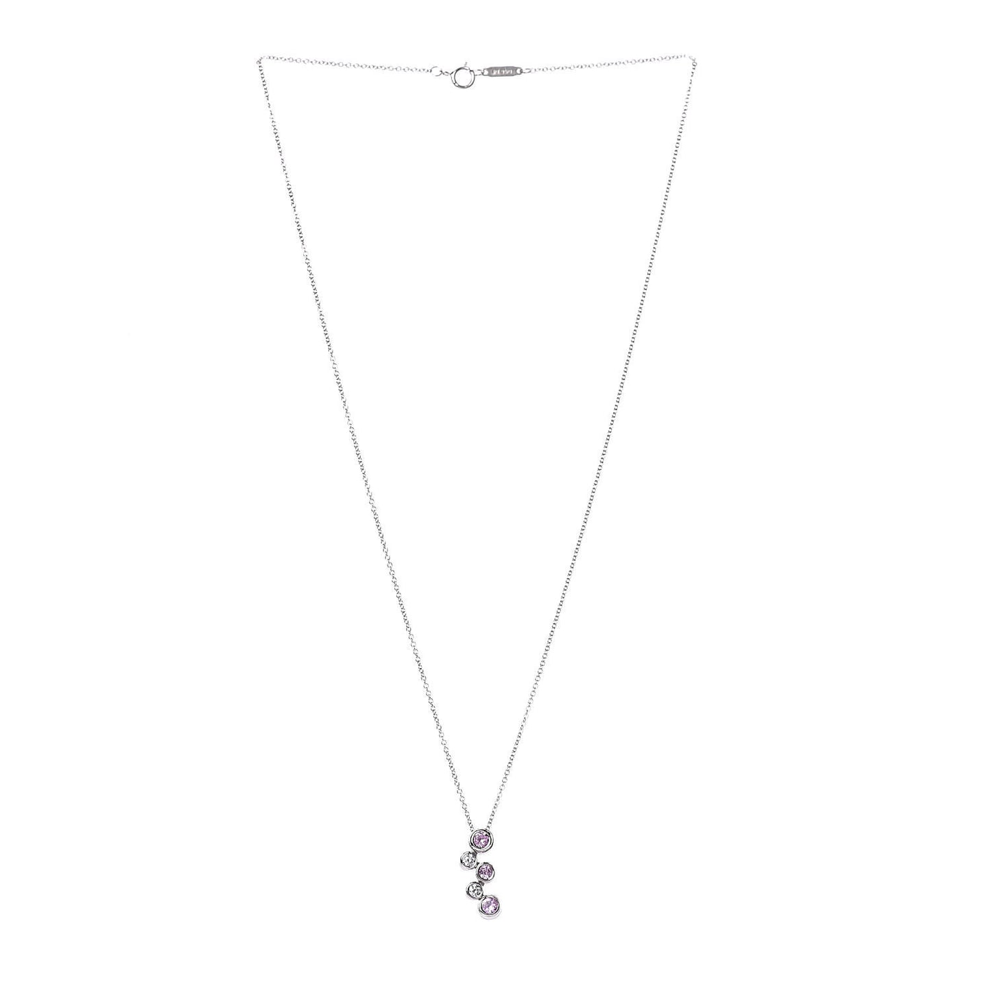 Platinum Diamond Pink Sapphire Bubble Pendant Necklace