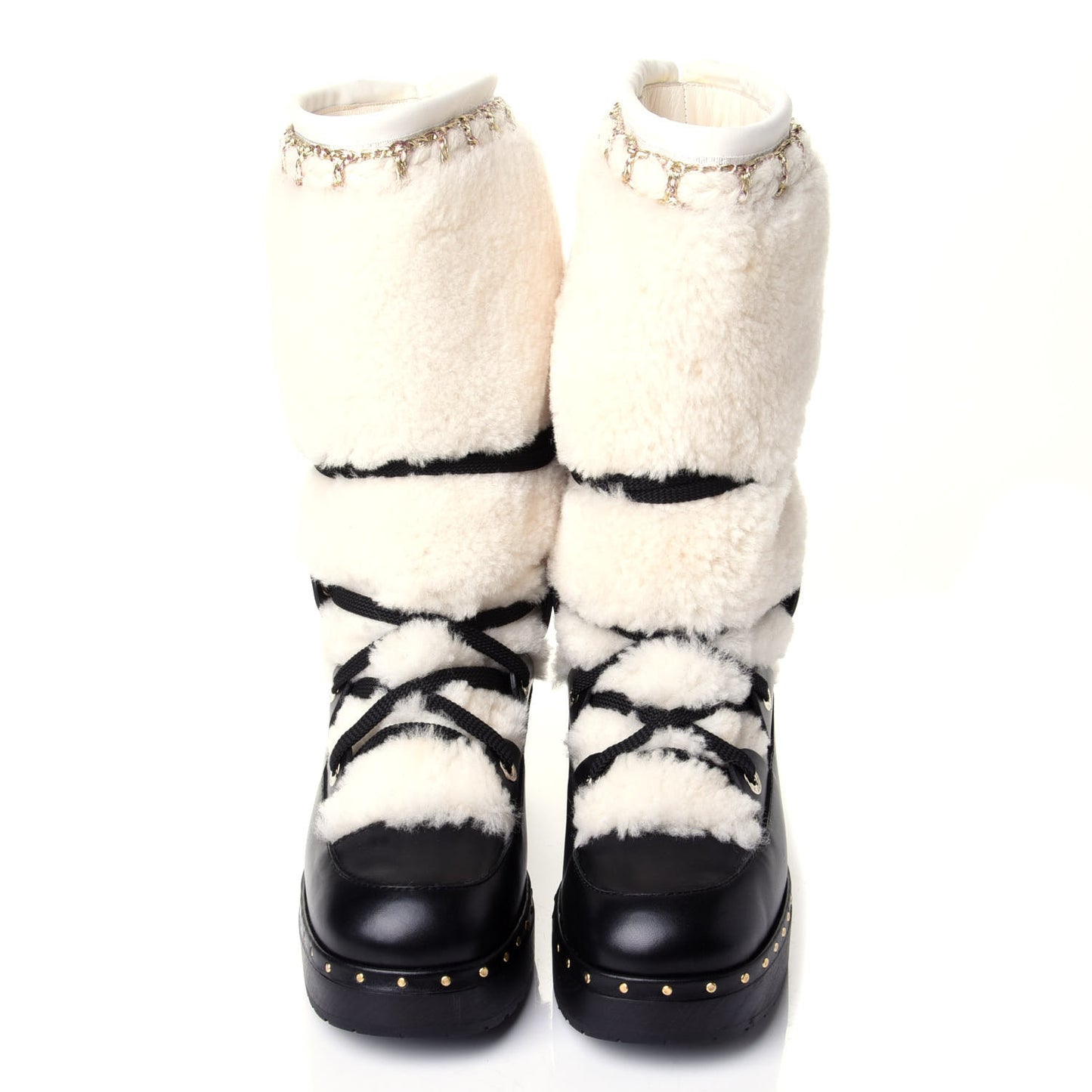 Shearling Chain Studded CC High Boot 37 Black